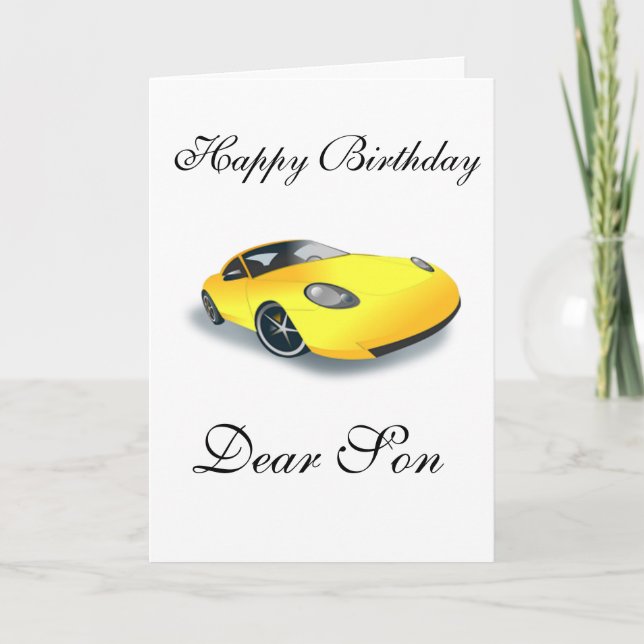 CARTE D'ANNIVERSAIRE DE VOITURE DE SPORT DE FILS (Devant)