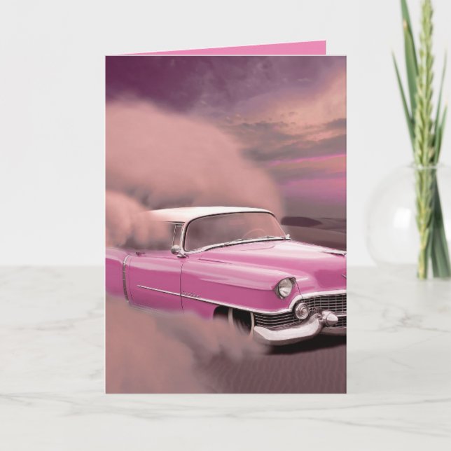 CARTE D'ANNIVERSAIRE DE VOITURE ROSE CLASSIQUE (Devant)