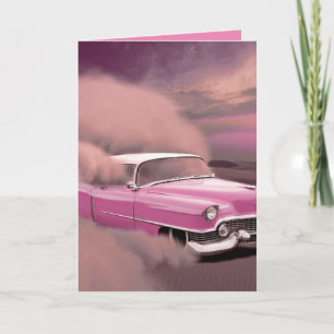 CARTE D'ANNIVERSAIRE DE VOITURE ROSE CLASSIQUE