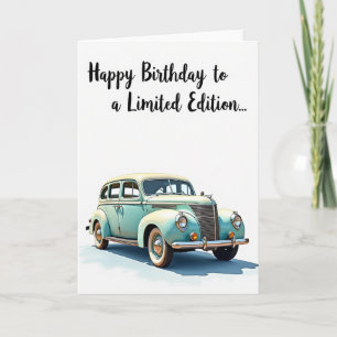 Carte d'anniversaire de voiture vintage sucrée
