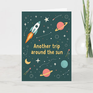 Carte d'anniversaire de voyage en fusée