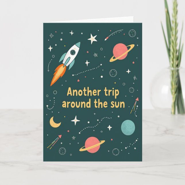 Carte d'anniversaire de voyage en fusée (Devant)