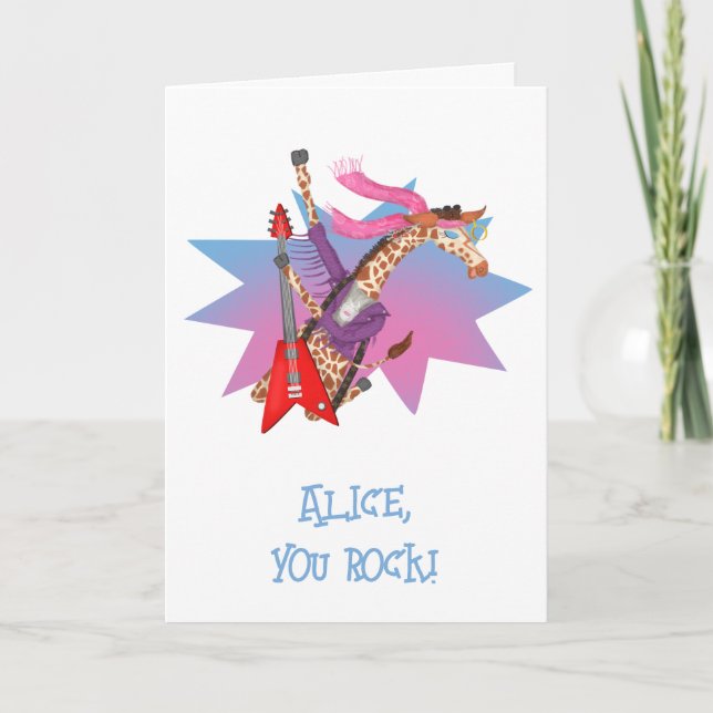 Carte d'anniversaire de Ziggy Giraffe 'You Rock' (Devant)