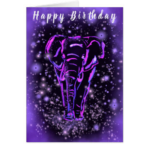 Carte d'anniversaire d'éléphant rose pourpre