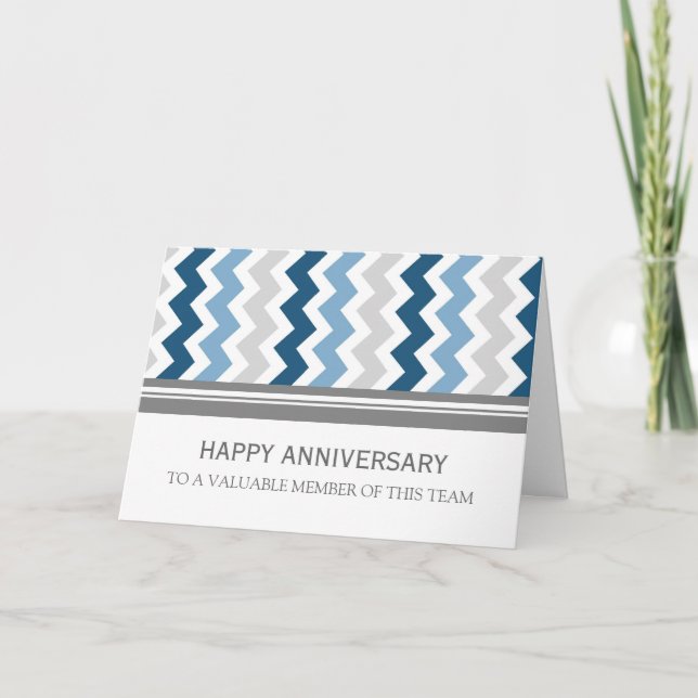 Carte d'anniversaire d'employé Blue Grey Chevron (Devant)