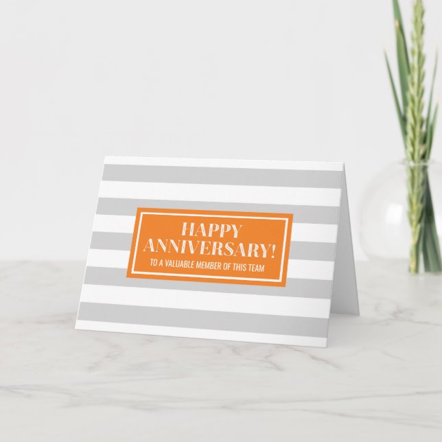 Carte d'anniversaire d'employé Orange Grey Stripes (Devant)