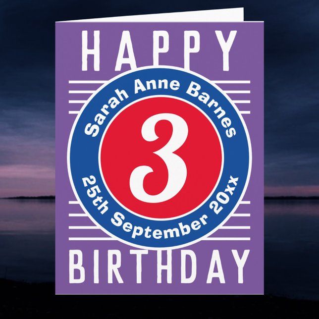 Carte d'anniversaire d'enfant avec nom Joyeux 3ème (Créateur téléchargé)