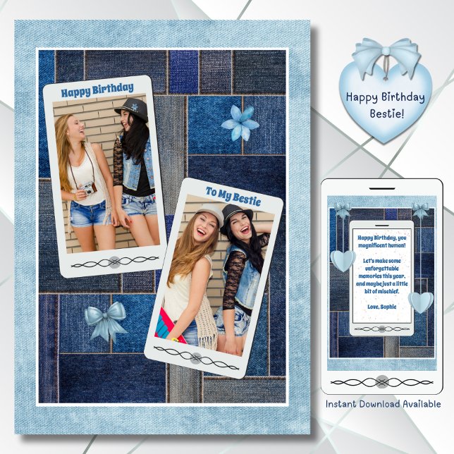 Carte d'anniversaire Denim Days avec mon meilleur  (Denim Days with My Bestie Blue Jeans Birthday Card)