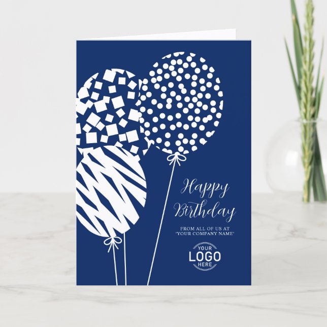 Carte d'anniversaire d'entreprise Ballons Bleu Mar (Devant)