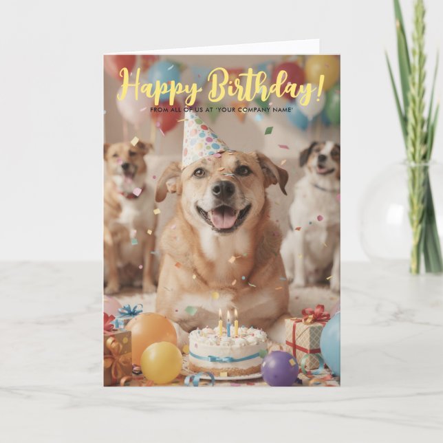 Carte d'anniversaire d'entreprise Chien Mignon Log (Devant)