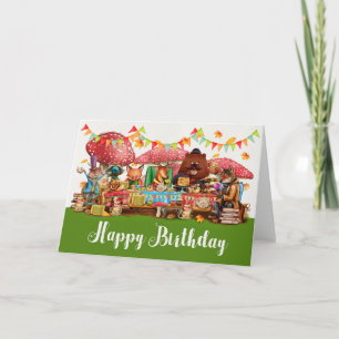 Carte d'anniversaire des animaux de la forêt d'aqu