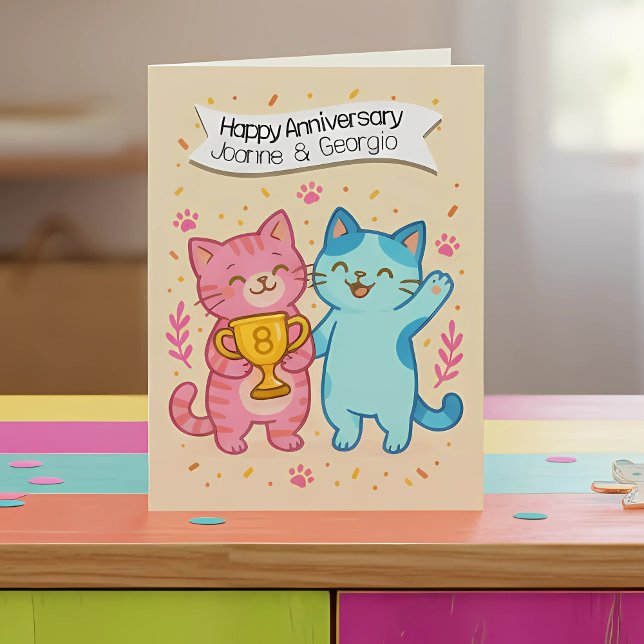 Carte d'anniversaire des chats mignons 8e mariage (Créateur téléchargé)