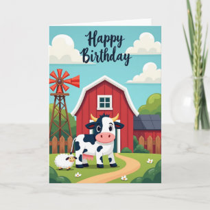 Carte d'anniversaire des doux animaux de la ferme