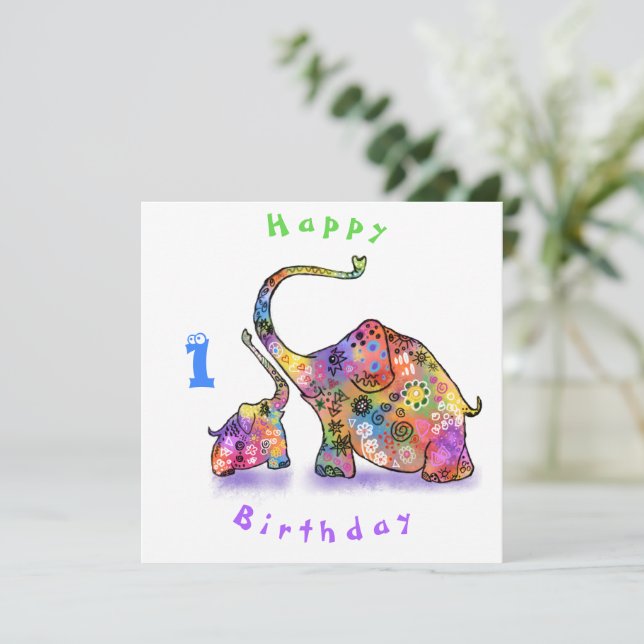 Carte d'anniversaire des Eléphants mignons mère et (Debout devant)
