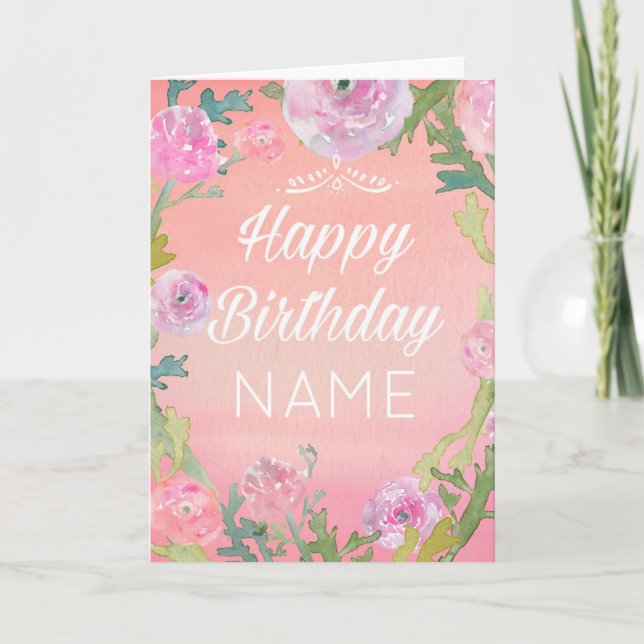 Carte d'anniversaire des fleurs d'aquarelle (Devant)