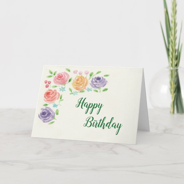 Carte d'anniversaire des fleurs d'aquarelle (Devant)