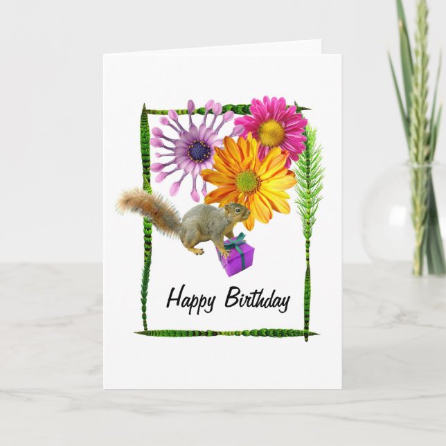 Carte d'anniversaire des fleurs d'écureuils (Devant)