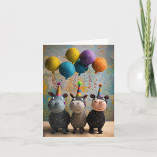 Carte d'anniversaire des hippopotames avec ballons