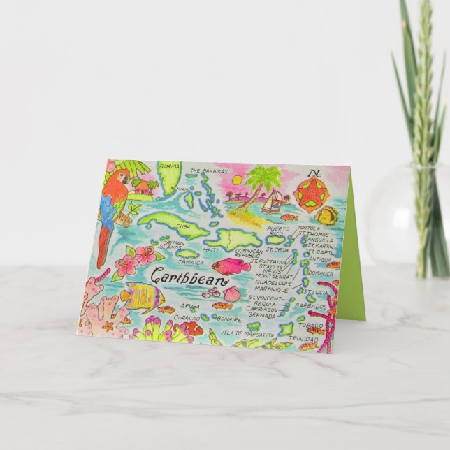 Carte d'anniversaire des îles caraïbes colorées (Devant)