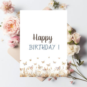 Carte d'anniversaire des papillons de prairie aqua