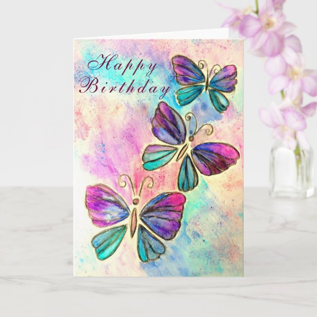 Carte d'anniversaire des papillons Watercolor (Orchidée)