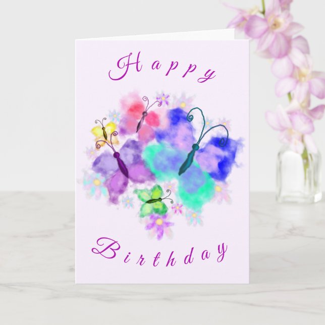 Carte d'anniversaire des papillons Watercolor (Orchidée)