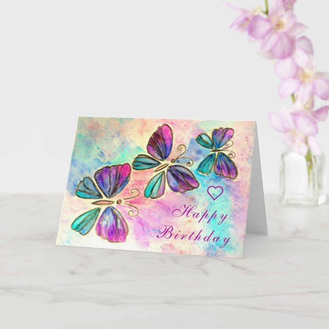 Carte d'anniversaire des papillons Watercolor (Orchidée)