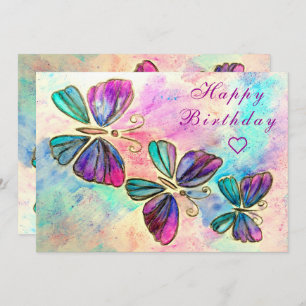 Carte d'anniversaire des papillons Watercolor