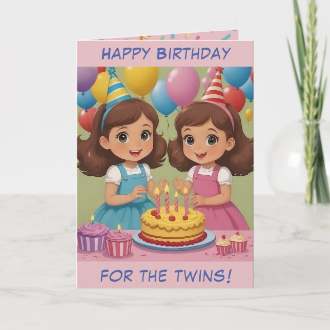 Carte d'anniversaire des petites filles jumelles (Devant)