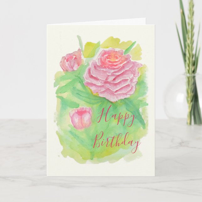 Carte d'anniversaire des pivoines d'aquarelle (Devant)