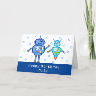 Carte d'anniversaire des robots bleus personnalisé