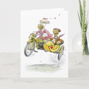 Carte d'anniversaire des tortues sidecar moto