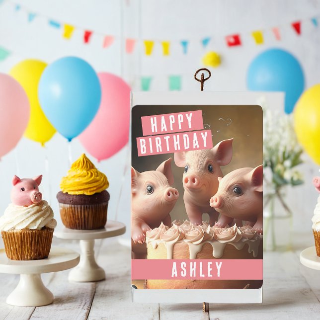 Carte d'anniversaire des trois petits cochons mign (Créateur téléchargé)