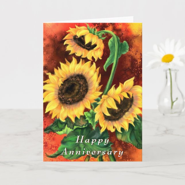 Carte d'anniversaire des trois tournesols (Petite plante)