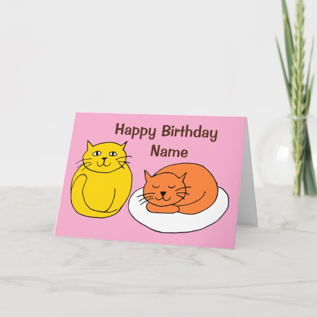Carte d'anniversaire dessin animé avec chats migno (Devant)