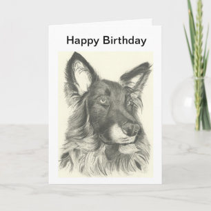 Carte d'anniversaire dessin au crayon d'un berger 