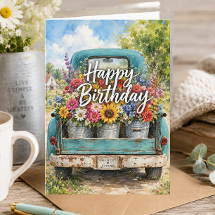 Carte d'anniversaire d'été joyeux avec des fleurs