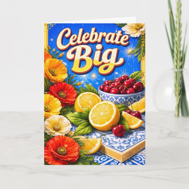 Carte d'anniversaire d'été maximaliste aux fruits  (Devant)