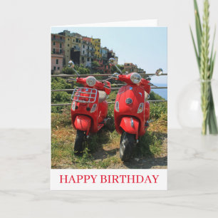 Carte d'anniversaire deux cyclomoteurs rouges