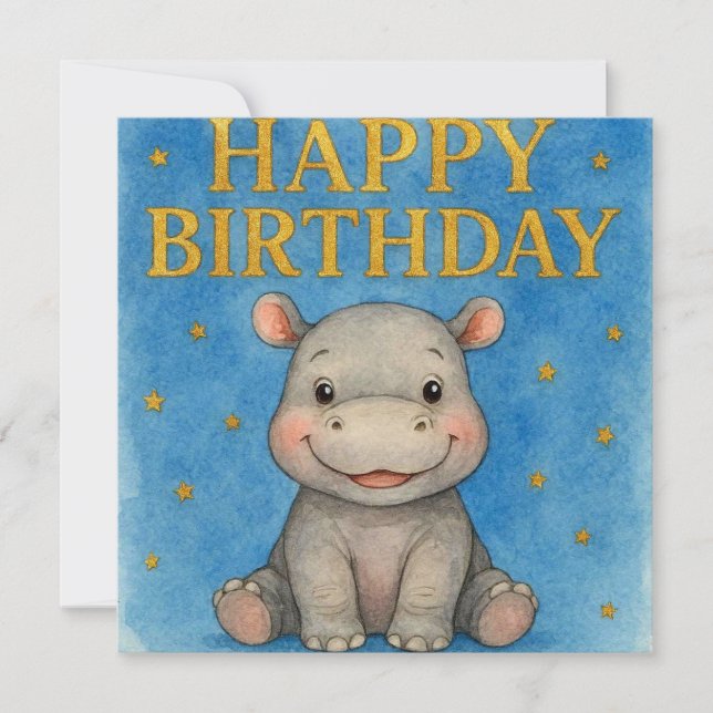 Carte d'anniversaire d'hippopotame. (Devant)