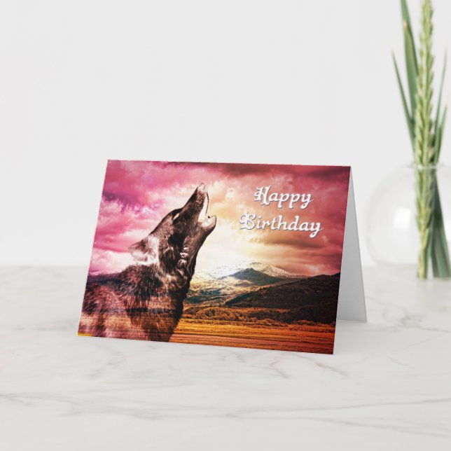 Carte d'anniversaire d'hurlement de loup de (Devant)