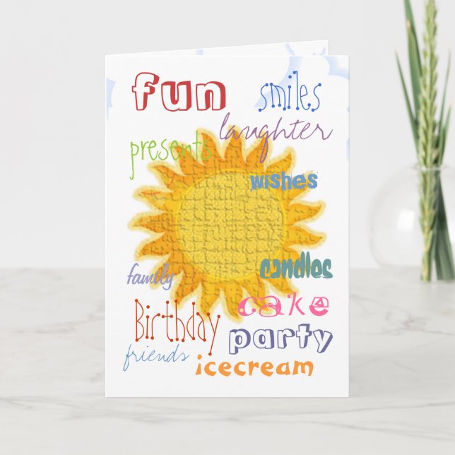 Carte d'anniversaire Dimensionnelle Ensoleillée (Devant)