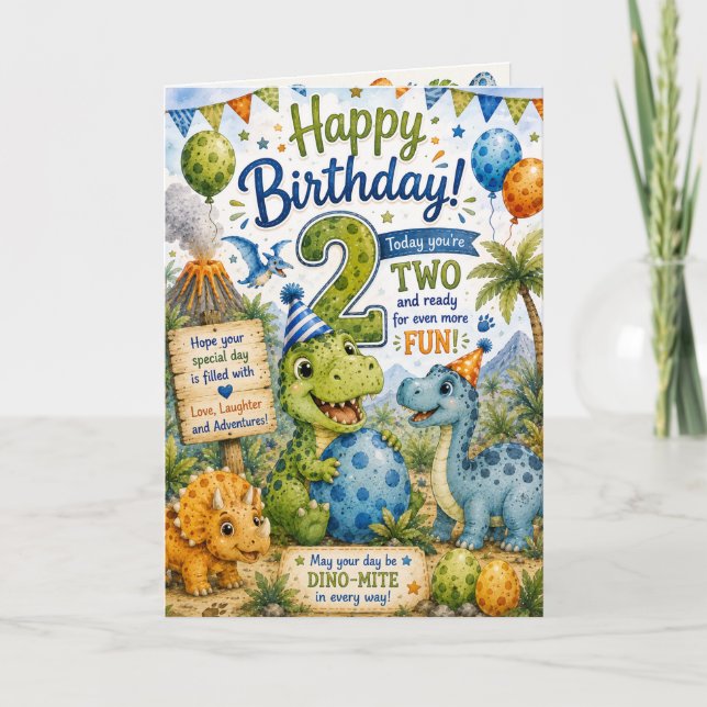 Carte d'anniversaire Dino-Mite 2 ans (Devant)