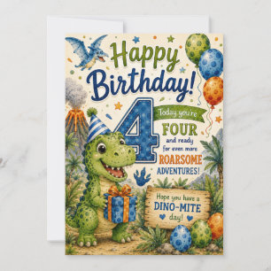 Carte d'anniversaire Dino-Mite 4 ans