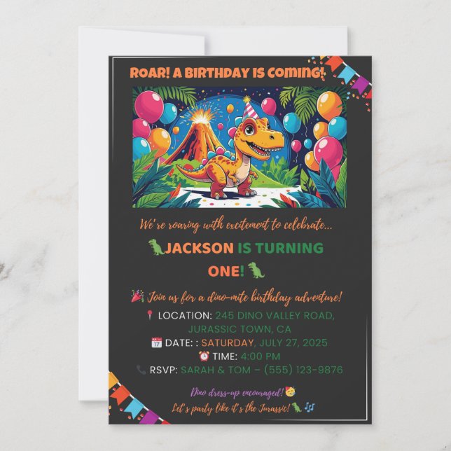 Carte d'anniversaire Dino Roarsome – Modifiable (Devant)