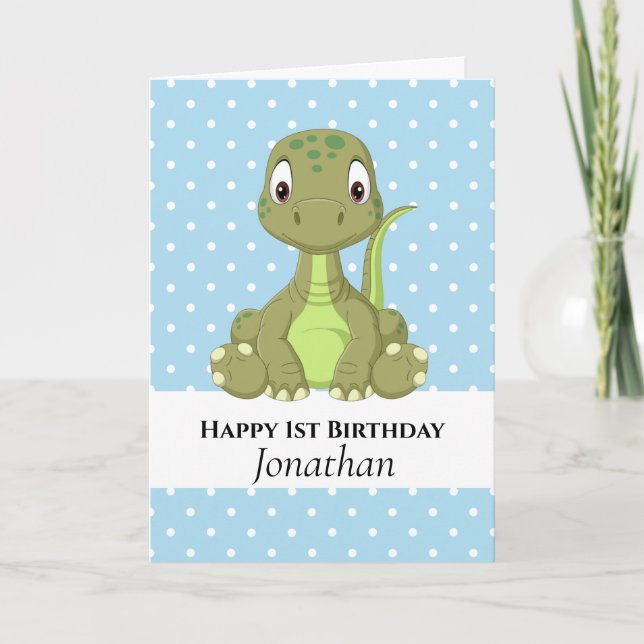 Carte d'anniversaire Dinosaur T Rex 1er bleu (Devant)