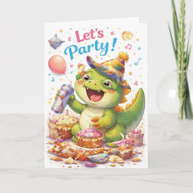 Carte d'anniversaire dinosaure – 'C'est l'heure de (Devant)