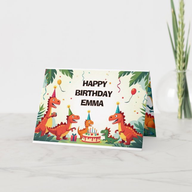 Carte d'anniversaire Dinosaure – Fête de Dino Amus (Devant)