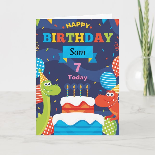 Carte d'anniversaire DINOSAURE personnalisée - Nom (Devant)