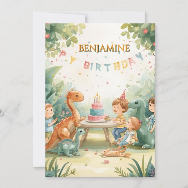carte d'anniversaire dinosaure personnalisée pour  (Devant)
